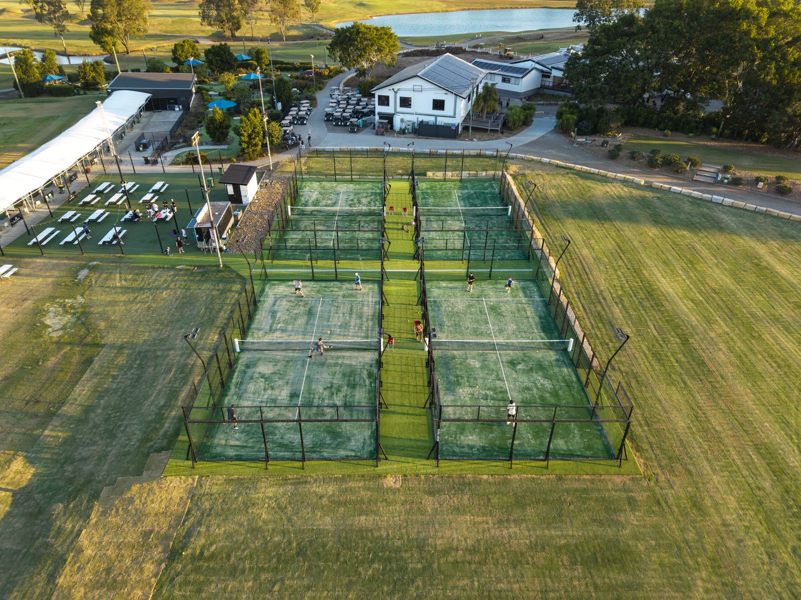 Aerial view of the four padel courts at Meadowbrook Golf Club
